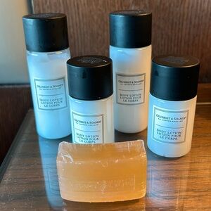 GILCHRIST & SOAMES travel size 4) body lotion; 1) travel soap bar